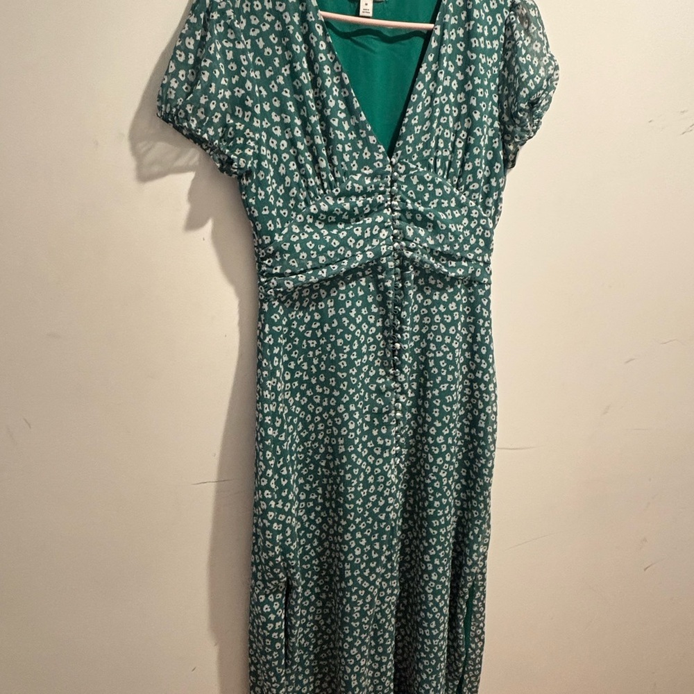 Bar III Green/Teal Dress with White Floral Pattern - Picture 3 of 5